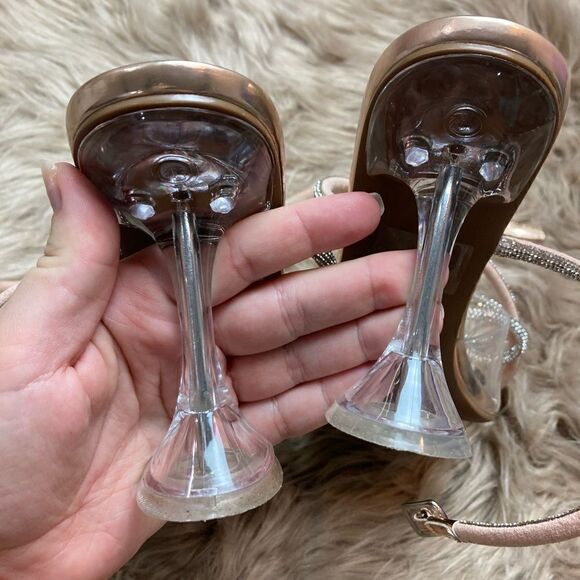 ShoeLand Clear Ankle Wrap Wedding Diamond Bow Detail Square Toe Perspex Heel - Picture 4 of 16